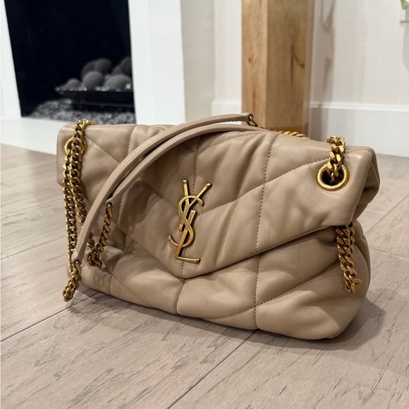 Saint Laurent Handbags - Saint Laurent Quilted Leather Shoulder Bag in Taupe with Gold Hardware